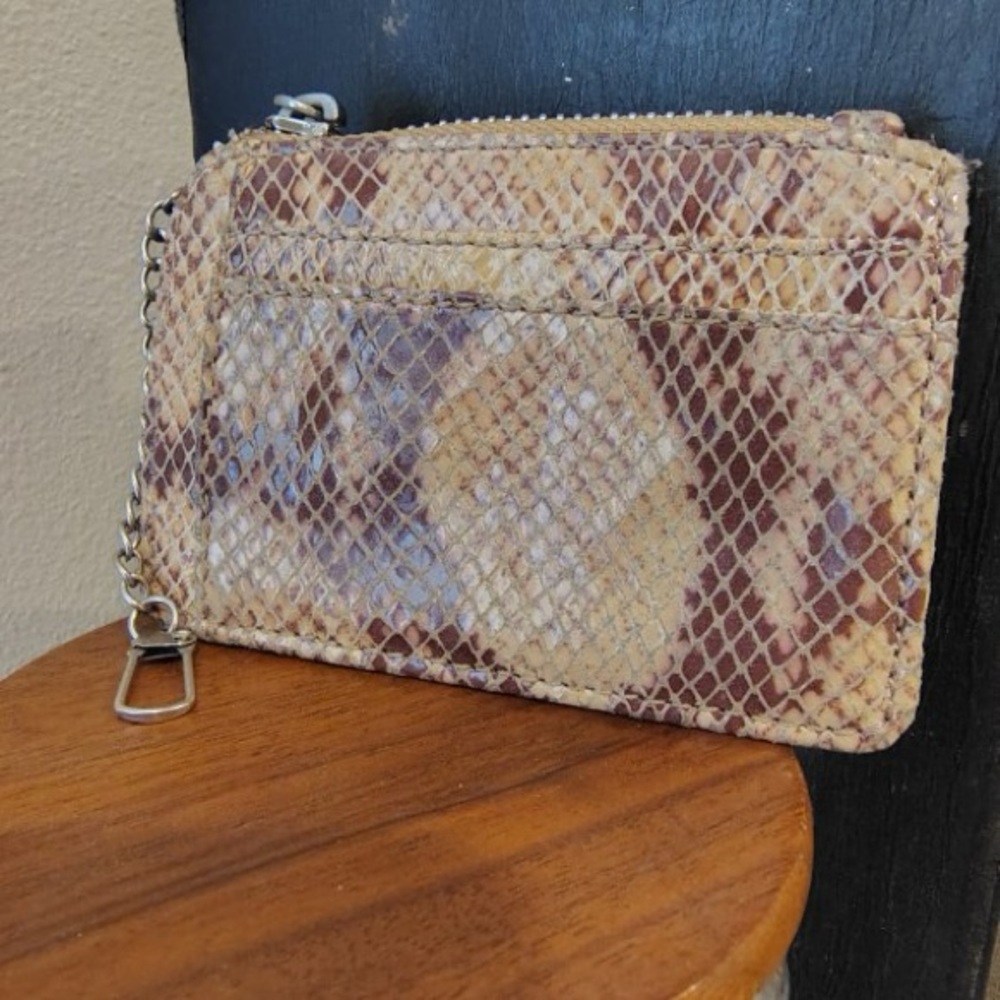 HOBO leather snake embossed card holder Wallet w/ chain